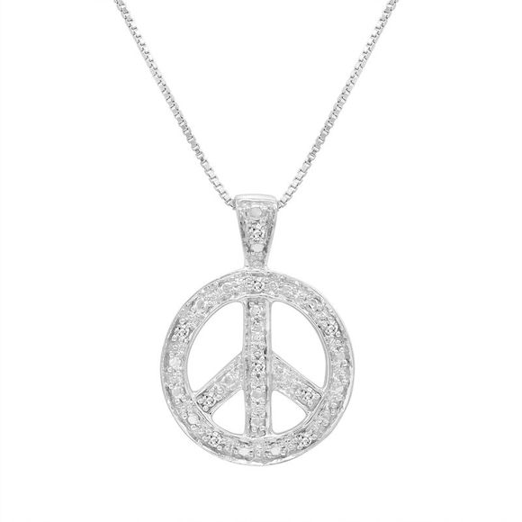 Diamond Peace Sign Pendant in Sterling Silver - Picture 2 of 5